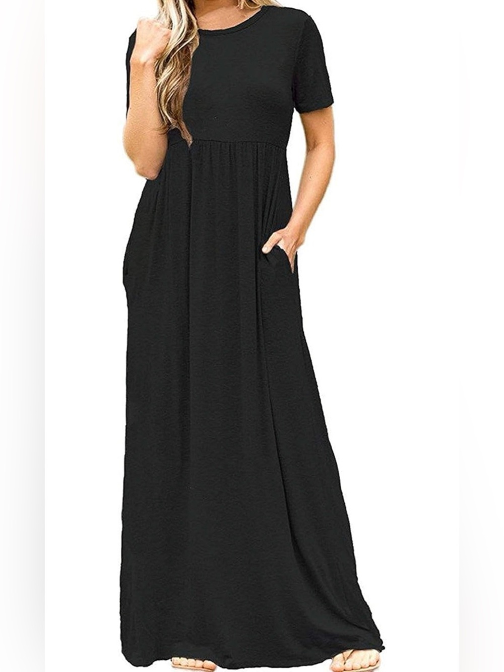 DEARCASE Black Maxi Dress | Short Sleeve | Pockets | Size Medium - Picture 2 of 3
